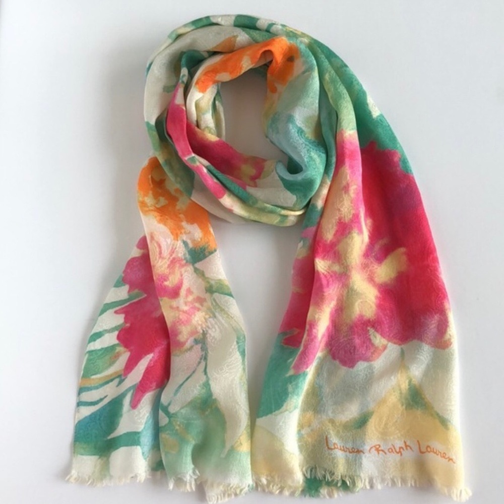 Long SILK Scarf Lauren Ralph Lauren Rectangular Lightweight Floral